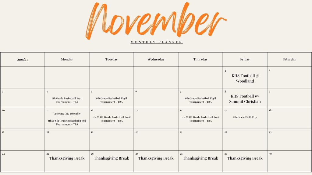 November Calendar