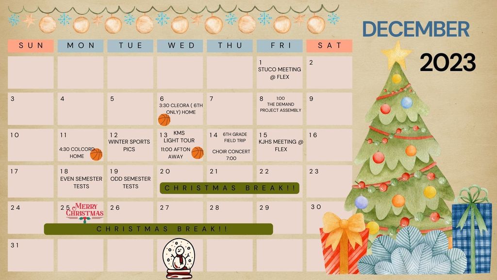December Student Calendar