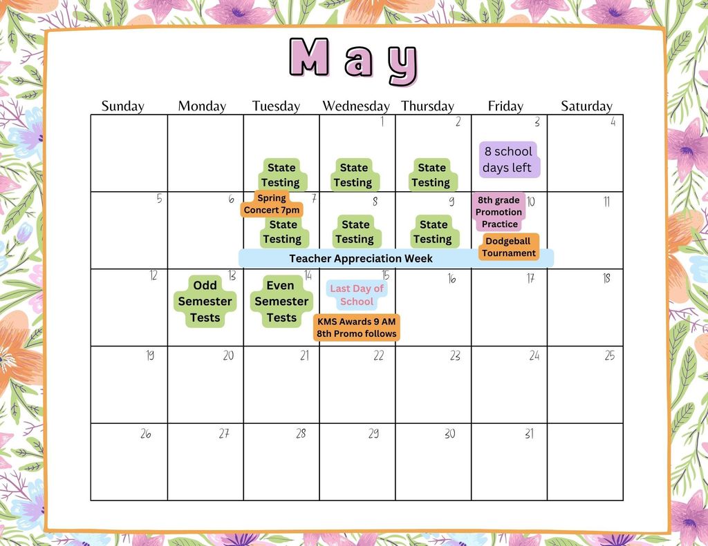 Student May Calendar