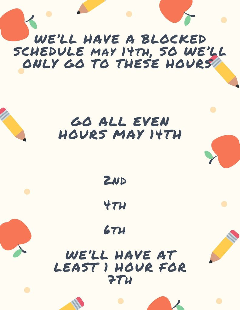 Class Schedule for May 14th