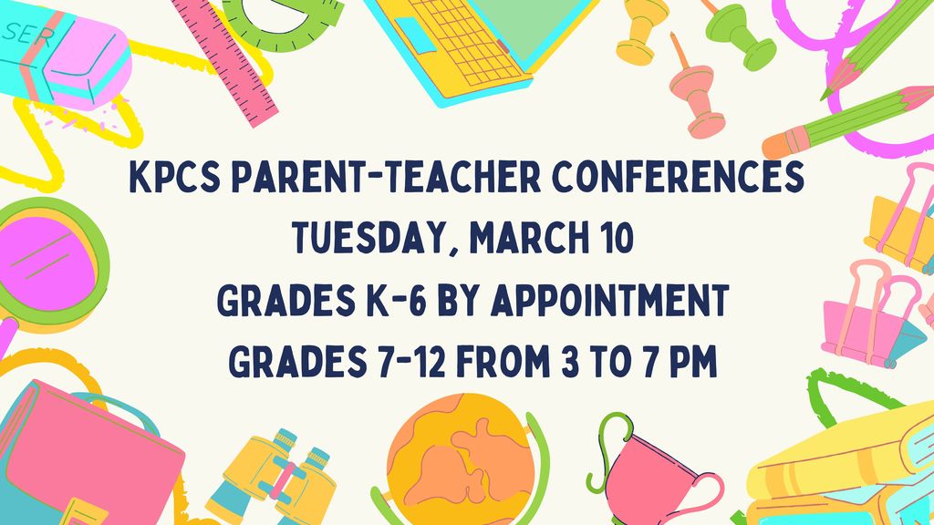 school supplies surrounded by pt conference details