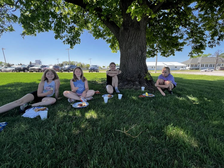 group of girls on lawn eating