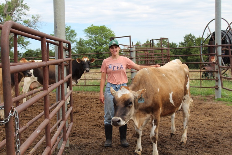 Angela with her cow