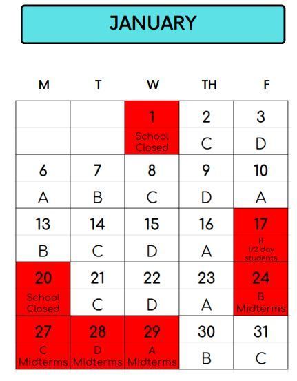 January Clas day Calendar