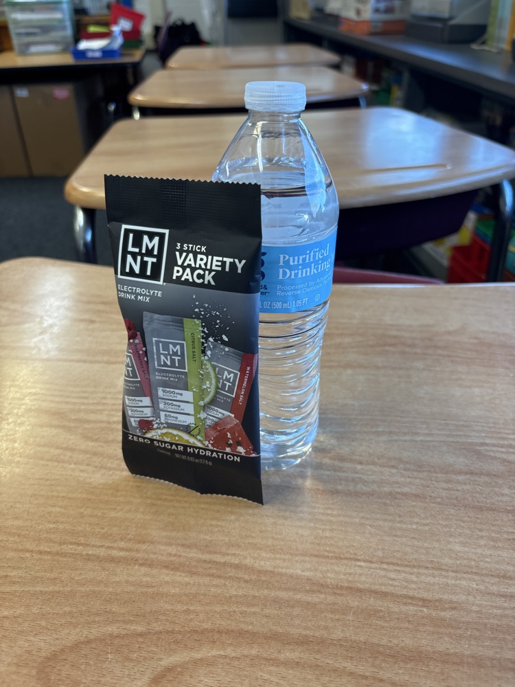 water bottle and hydration packets