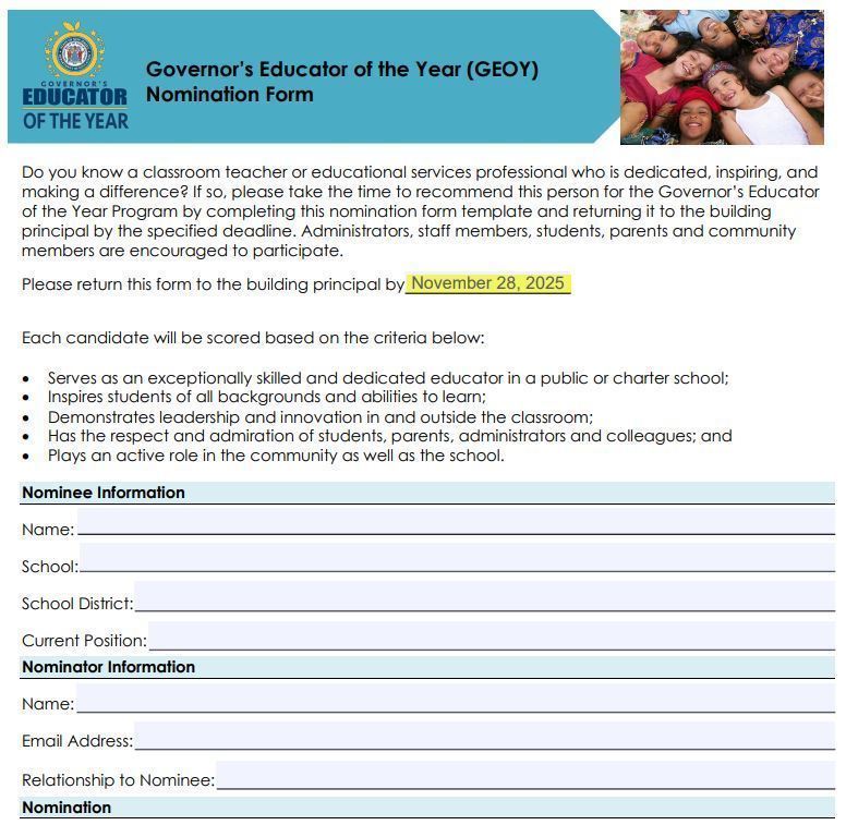 2025 Governor's Educator of the Year