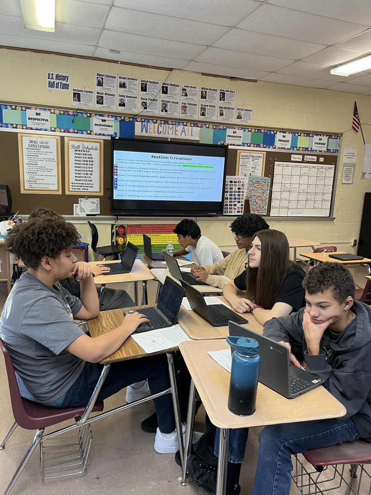 8th graders grouping together to create a nation in social studies!!