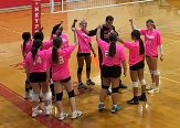 Keyport Girls Volleyball wearing pink in October for Beast Cancer Awareness.