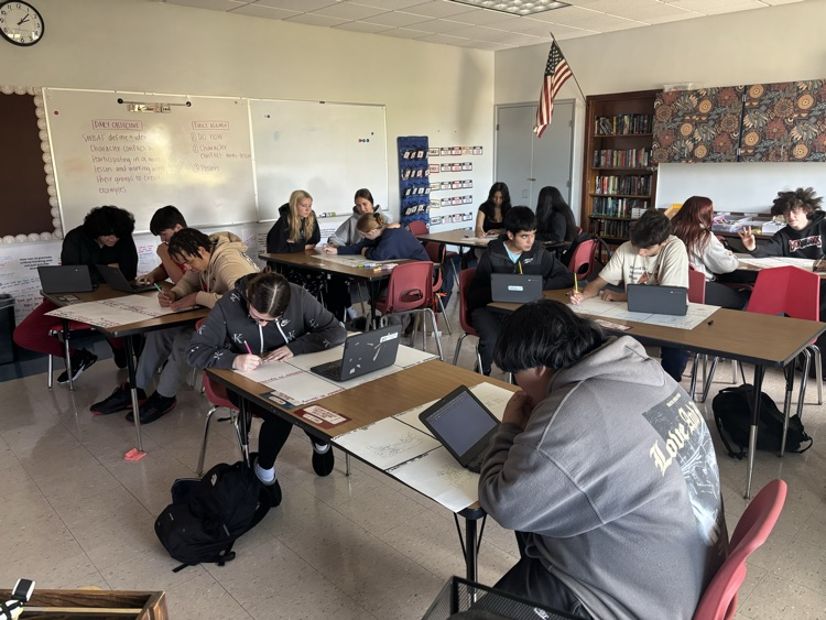 Students working on character conflict posters.