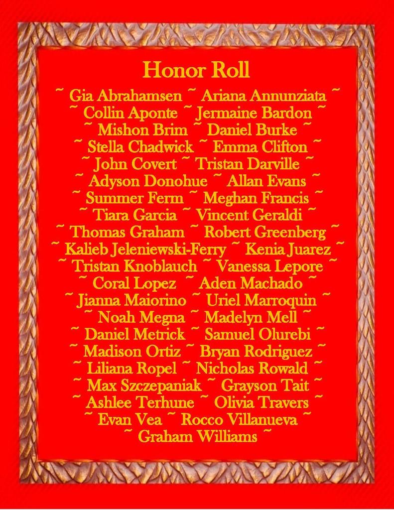 Honor Roll students for MP1