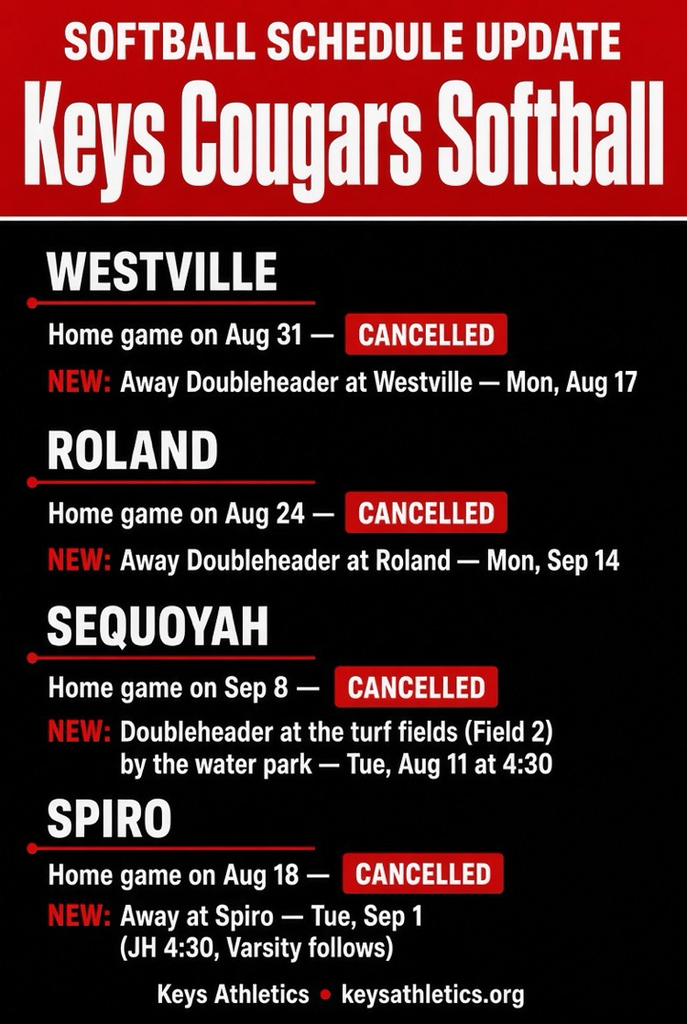 Softball Schedule Changes