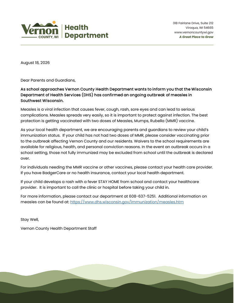 Measles Update from the Vernon County Health Department