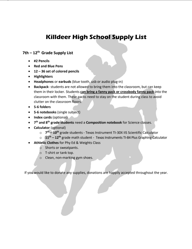 JH/HS Supply List