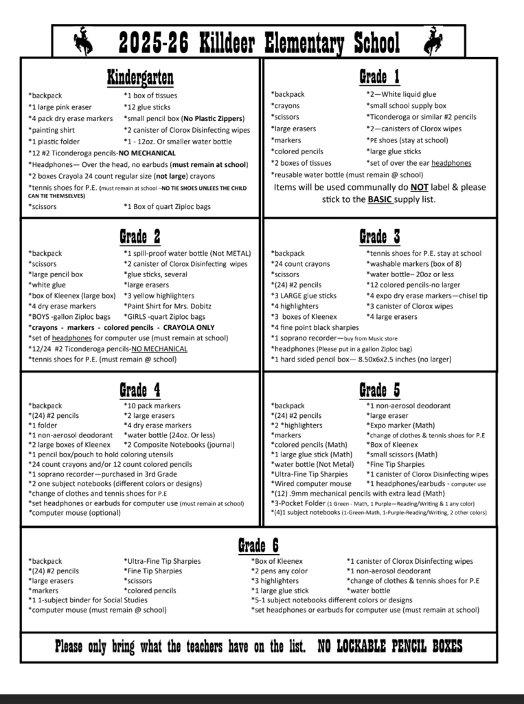 Elementary Supply List