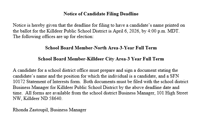 Notice of Candidate Filing Deadline