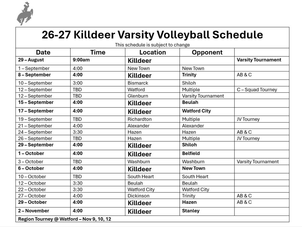 Tentative  Varsity Volleyball Schedule