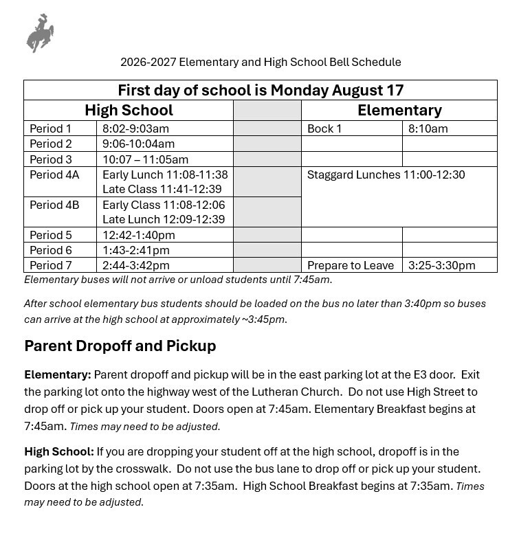 Bell Schedule and important information