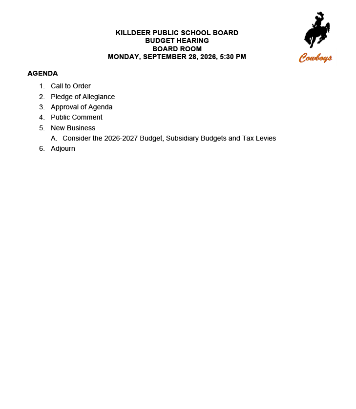 Agenda for 9-28-26 Budget Hearing