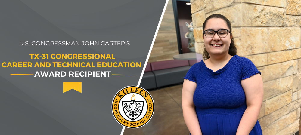 graphic of a student smiling with the words "US congressman John Carter's TX -31 Congressional Career and Technical Education Award Recipient" 