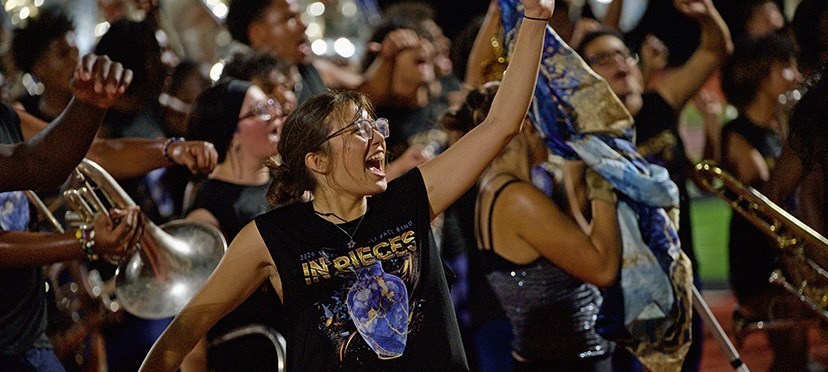 Shoemaker band cheers crowd