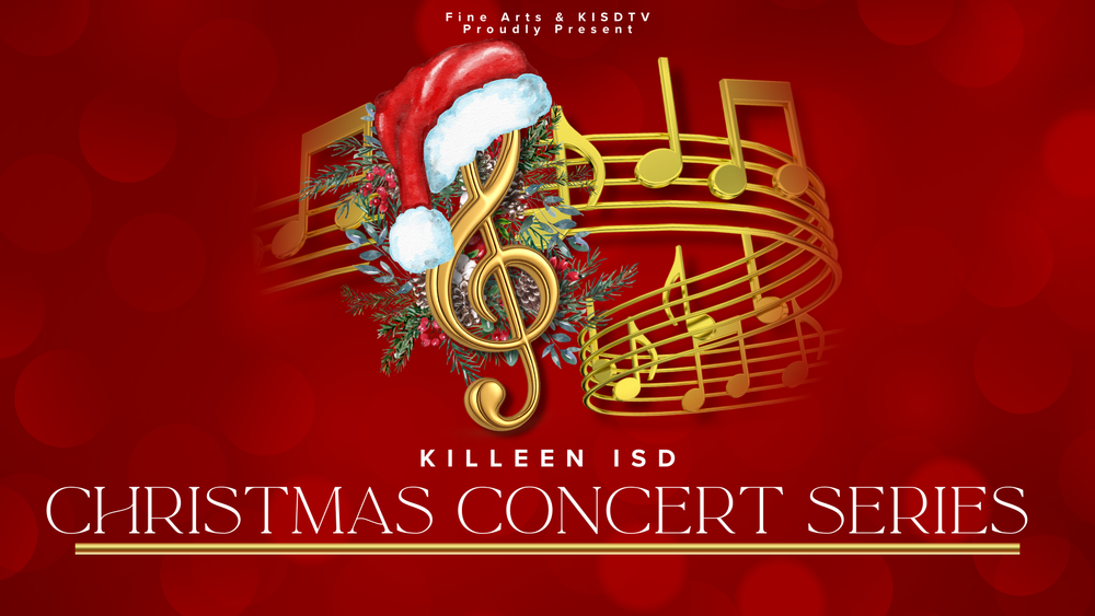 <p>The most wonderful time of the year is here, and our talented KISD performers are filling the season with music, movement, and magical moments! From joyful choir performances to dazzling band and orchestra concerts, campuses throughout the district are shining bright this December. Gather your family, invite your friends, and make plans to celebrate the holidays with incredible student artistry happening all across our community.</p><p>**Families are encouraged to check with their student’s campus for any updates or time changes.</p><p><strong>Can’t make it in person?</strong> Select concerts will be livestreamed on our YouTube and Facebook channels so you can enjoy the holiday cheer from anywhere. Highlights and recaps will also be posted later on KISD TV.</p><p><strong><u>Livestream Schedule</u></strong></p><ul><li><p>Mon, Dec 8 – 6:00 PM: Ellison High School Choir</p></li><li><p>Tue, Dec 9 – 7:00 PM: Harker Heights High School Band</p></li><li><p>Wed, Dec 10 – 7:00 PM: Chaparral High School Orchestra</p></li><li><p>Thu, Dec 11 – 6:00 PM: Killeen High School Band</p></li><li><p>Wed, Dec 17 – 6:30 PM: Shoemaker High School Choir</p><p></p></li></ul><p><strong><u>Watch Live:</u></strong></p><p>YouTube: <a target="_blank" rel="noopener noreferrer nofollow" href="http://youtube.killeenisd.org">youtube.killeenisd.org</a></p><p>Facebook: facebook.com/killeen.isd</p><p><strong><u>Event Recaps:</u></strong></p><p>KISD TV: <a target="_blank" rel="noopener noreferrer nofollow" href="http://kisdtv.killeenisd.org">kisdtv.killeenisd.org</a></p><hr><h4 style="text-align: left"><strong>This Week in KISD Fine Arts</strong></h4><p>(Please check with campuses for any updates or schedule adjustments.)</p><p><strong><u>Monday, December 8</u></strong></p><ul><li><p><strong>Ellison High School Choir Concert</strong> – 6:00 PM -</p><p>Ellison High School Auditorium</p></li><li><p><strong>Harker Heights High School Orchestra</strong> – 6:30 PM -</p><p>Harker Heights High School Auditorium</p></li><li><p><strong>Roy J. Smith Middle School Orchestra Winter Concert</strong> – 6:30 PM -</p><p>Chaparral High School Auditorium</p></li><li><p><strong>Liberty Hill Middle School Orchestra Winter Concert</strong> – 7:30 PM -</p><p>Chaparral High School Auditorium</p></li></ul><p><strong><u>Tuesday, December 9</u></strong></p><ul><li><p>Eastern Hills Middle School Orchestra Concert – 6:00 PM -</p><p>Eastern Hills Cafeteria</p></li><li><p>Live Oak Ridge Middle School Band – 6:30 PM -</p><p>Shoemaker High School Auditorium</p></li><li><p>Manor Middle School Band – 6:30 PM -</p><p>Killeen High School Auditorium</p></li><li><p>Rancier Middle School Band – 7:30 PM -</p><p>Killeen High School Auditorium</p></li><li><p>Harker Heights High School Band – 7:30 PM -</p><p>Harker Heights High School Auditorium</p></li></ul><p><strong><u>Wednesday, December 10</u></strong></p><ul><li><p>Union Grove Middle School Band – 5:30 PM -</p><p>Harker Heights High School Auditorium</p></li><li><p>Nolan Middle School Band &amp; Orchestra – 6:30 PM -</p><p>Harker Heights High School Auditorium</p></li><li><p>Middle School Choir Concerts – 5:00–8:00 PM -</p><p>Ellison High School Auditorium</p></li></ul><p><strong><u>Thursday, December 11</u></strong></p><ul><li><p>Venable Village Music Program – 4:30 PM -</p><p>VVES Cafeteria</p></li><li><p>Killeen High School Band – 6:00 PM -</p><p>Killeen High School Auditorium</p></li><li><p>Harker Heights High School Choir Concert – 7:00 PM -</p><p>Harker Heights High School Auditorium</p></li><li><p>Chaparral High School Choir Concert – 7:00 PM -</p><p>Chaparral HS Auditorium</p></li></ul><p><strong><u>Friday, December 12</u></strong></p><ul><li><p>Middle School Choir Concerts – 5:30–7:30 PM -</p><p>Chaparral High School Auditorium</p></li></ul><p><strong><u>Saturday, December 13</u></strong></p><ul><li><p>Christmas Parade – 6:00 PM -</p><p>Downtown Killeen</p></li><li><p>Killeen High School Choir: Feast of Carols – 6:00–9:00 PM -</p><p>KHS Auditorium/Cafeteria</p></li></ul><p><strong><u>Sunday, December 14</u></strong></p><ul><li><p>Community Youth Christmas Cantata – 6:00–7:00 PM</p><p><em>In Memory of Jarin Cole</em> -</p><p>Greater Vision Community Church</p></li></ul><p><strong><u>Monday, December 15</u></strong></p><ul><li><p>Charles Patterson &amp; Chaparral High School Band Concerts – 5:30–8:00 PM -</p><p>Chaparral High School Auditorium</p></li><li><p>Eastern Hills Middle School Orchestra – 6:00 PM -</p><p>Eastern Hills Middle School Cafeteria</p></li><li><p>Middle School Choir Concerts – 6:00–8:00 PM -</p><p>Shoemaker High School Auditorium</p></li><li><p>Ellison High School Concert – 6:30 PM -</p><p>Ellison High School Auditorium</p></li></ul><p><strong><u>Tuesday, December 16</u></strong></p><ul><li><p>Middle School Choir Concerts – 6:00–8:00 PM-</p><p>Harker Heights High School Auditorium</p></li><li><p>Jimmie D. Aycock Middle School Band Concert – 6:00 PM -</p><p>Chaparral High School Auditorium</p></li><li><p>Live Oak Ridge Middle School Beginner Band Showcase – 6:00 PM -</p><p>LORMS Gym</p></li></ul><p><strong><u>Wednesday, December 17</u></strong></p><ul><li><p>Shoemaker High School Choir Concert – 6:30 PM -</p><p>Shoemaker High School Auditorium</p></li><li><p>Roy J. Smith Band Concerts – 6:30 PM -</p><p>Chaparral High School Auditorium</p></li></ul><p><strong><u>Thursday, December 18</u></strong></p><ul><li><p>Killeen High School Fall Dance Show – 6:00 PM -</p><p>Killeen High School Auditorium</p></li></ul><p>Killeen ISD is proud to lead the region in education and fine arts, offering exceptional opportunities for students to shine through performances that inspire, connect, and celebrate our community. We hope to see you at one of our many holiday events as we continue to champion creativity, achievement, and the vibrant spirit of KISD this holiday season.</p>