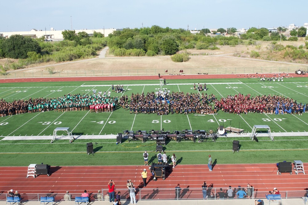 aerial view of bands on the field
