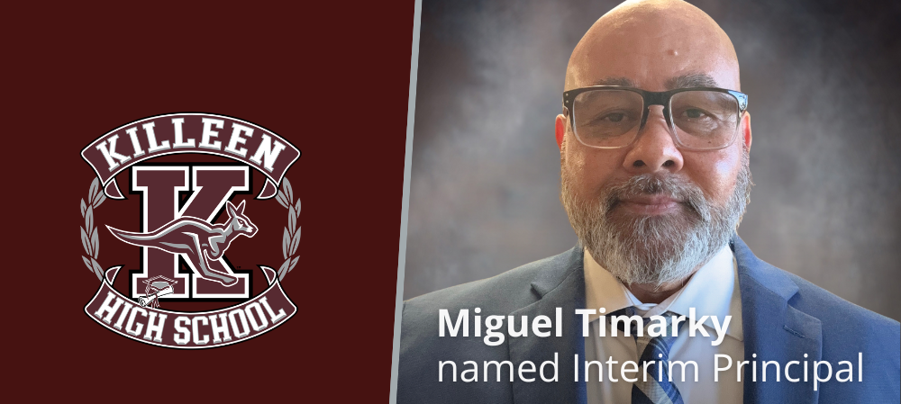 Killeen ISD Names Miguel Timarky Interim Principal of Killeen High School Killeen ISD announced today that Miguel Timarky will serve as interim principal of Killeen High School as the district begins its search for the campus’s next permanent principal. Timarky, a longtime educator and campus leader, brings more than 20 years of experience in public education. He previously served five years as principal of Copperas Cove High School and currently leads Pathways Academic Campus in Killeen ISD. He is known for building strong teams, supporting academic achievement and expanding opportunities for students. “This interim assignment will ensure stable and consistent leadership for Killeen High School as Dr. Treviño prepares to transition at the end of the semester,” Superintendent Dr. King Davis said. “Mr. Timarky’s experience and leadership style make him a strong fit for the campus during this period of change.” Timarky will begin working with the Killeen High School leadership team and outgoing principal Dr. Kara Treviño next week to support a smooth transition.
