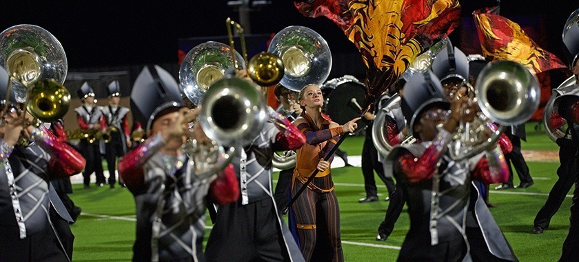 HH Red Brigade Band performs during a halftime show this season