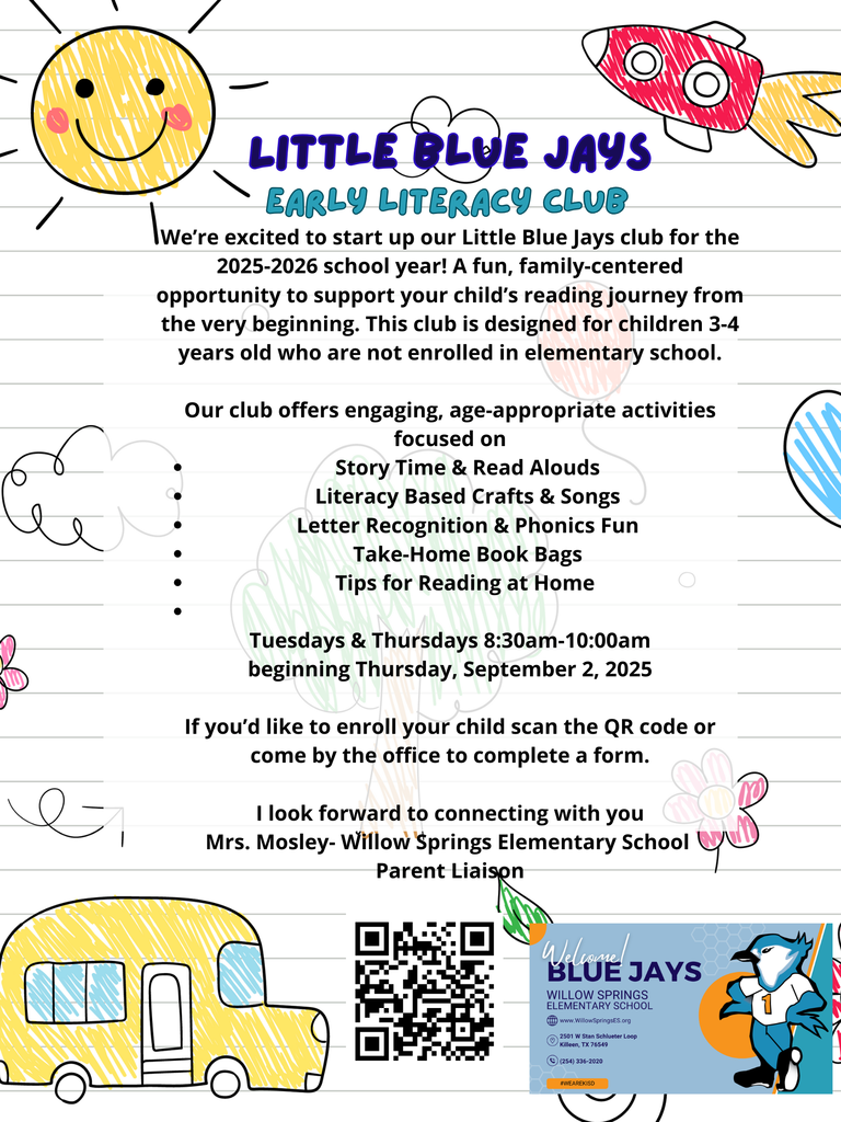 white flyer with QR code to sign up for Little Blue Jays program