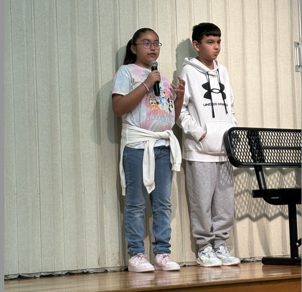 student with microphone