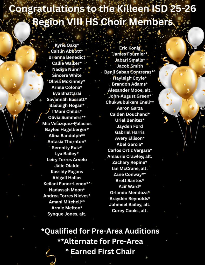 List of student making the HS Region Choir