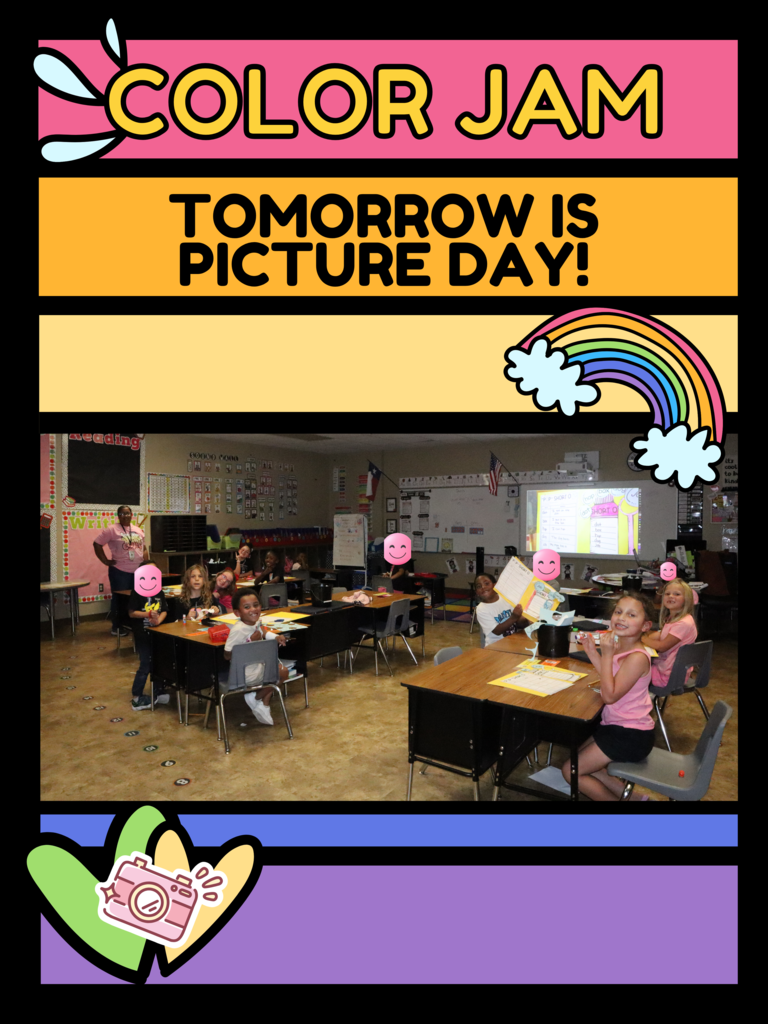 camera, hearts and photo of students from Ms. Westons first grade class.