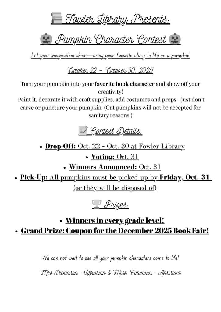 Directions for pumpkin decorating contest. October 22-30