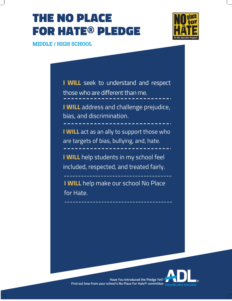 No place for hate pledge