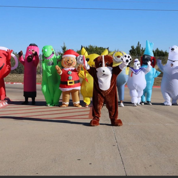 inflatable costumes lined up