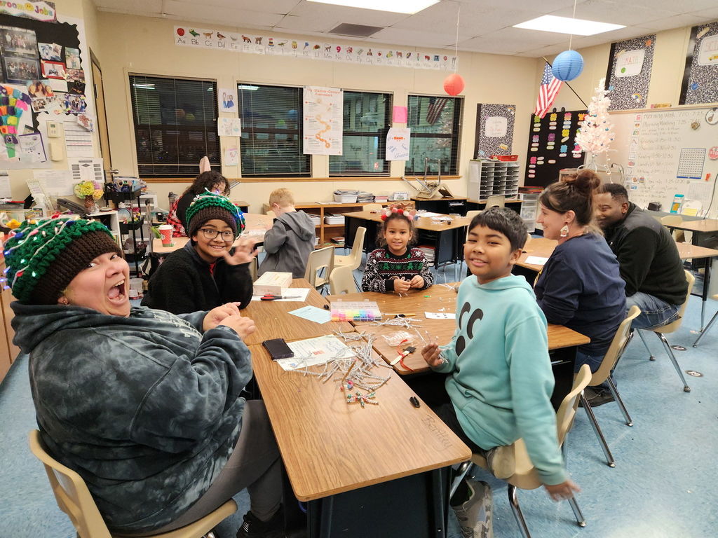 Students working on crafts. 