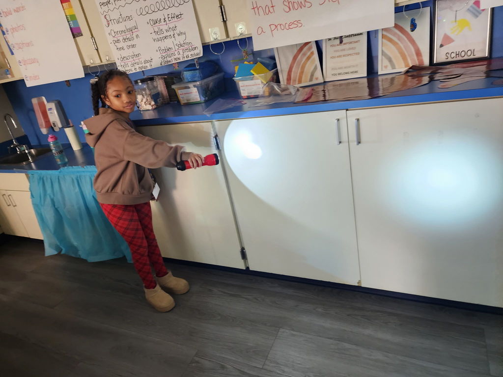 students with flashlights