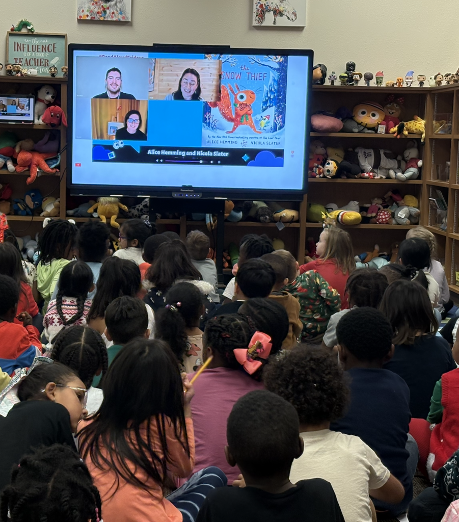 Students listening to story