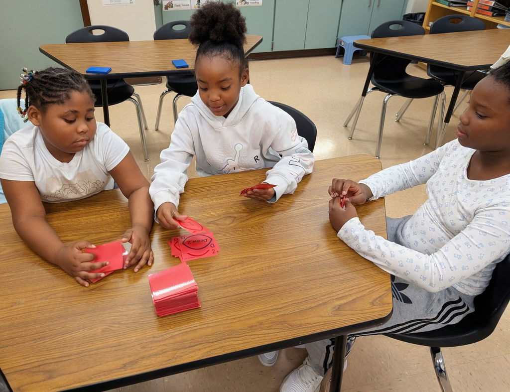 Three students playing cards