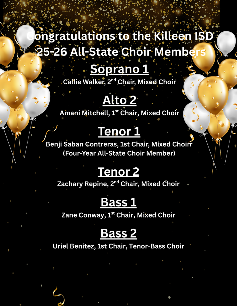 2026 All State Choir Members announcement