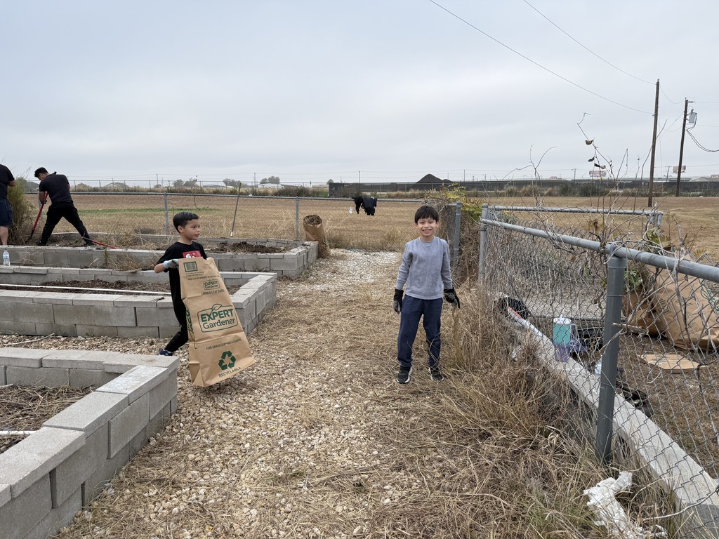 Student working in garden