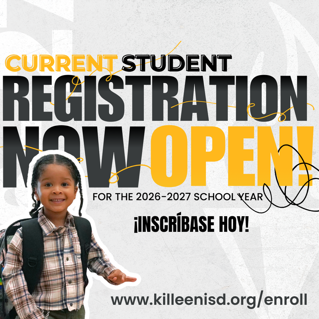 Killeen ISD is excited to announce that registration for the 2026-2027 school year is open for current students from Feb. 9-March 13, 2026.    Families with students already enrolled in the district can complete registration electronically via the Home Access Center. This convenient platform allows parents and guardians to update student information, provide required documents, and finalize enrollment for the upcoming school year. For current students not returning to the district in 2026-2027, families can notify the district of their plans through the registration form in the Home Access Center.    Students currently on a school transfer who wish to renew their transfer request must do so during the registration period. Failing to renew a transfer request during this timeframe could result in the loss of the transfer approval.    Required Documentation: All students are required to provide proof of residency, shot record, birth certificate and parent ID to complete the registration process. Proof of residency documentation must be related to a permanent residence such as a recent utility bill, military housing order, homeowner insurance policy or mortgage statement.    If families need assistance with registration, they are encouraged to contact their student’s school directly.    Families new to the district should visit www.killeenisd.org/enroll for more information. The registration process for new-to-the-district students will begin in late spring. 