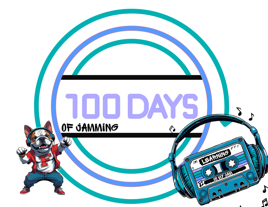 bulldog, cassete tape and headphones