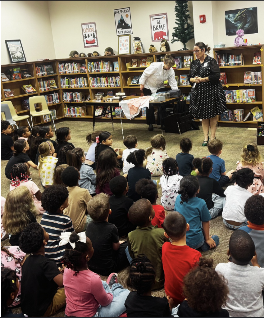 students gathered in library