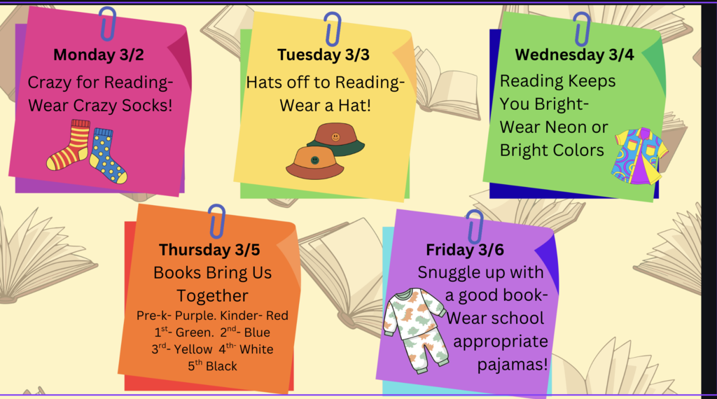 Dress up calendar for read across america week
