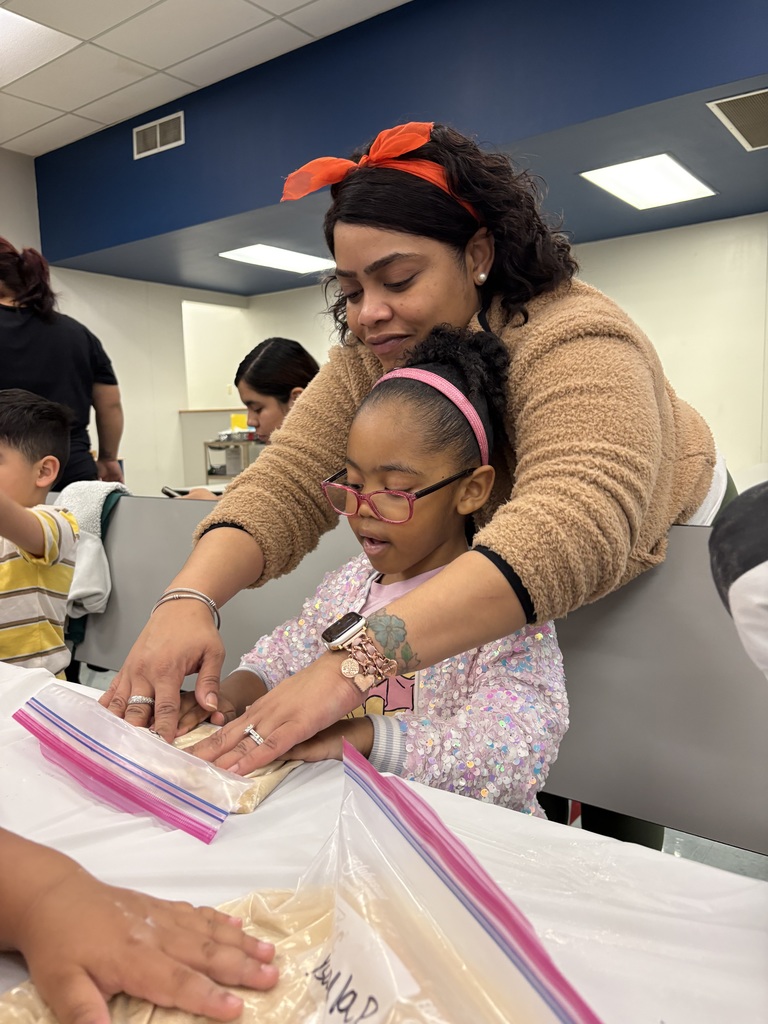 students and families making bread in a bag