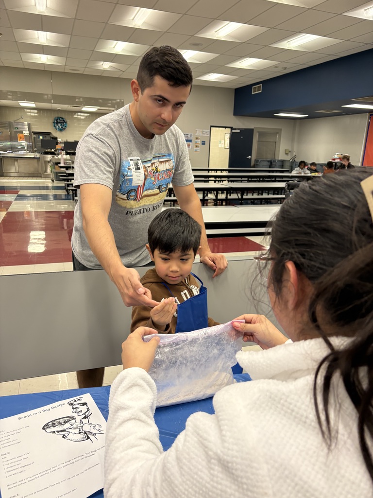 students and families making bread in a bag
