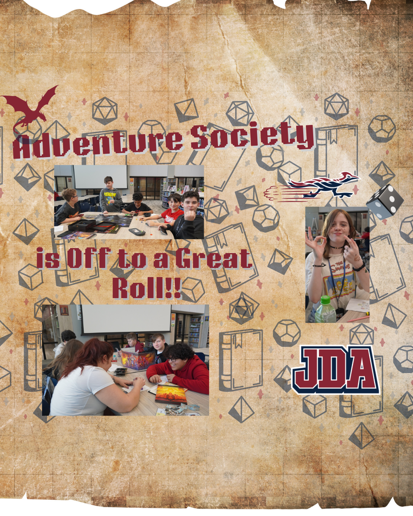 Adventure Society is off to a great roll at JDA. Students are shown with Ms. Lopez as the sponsor of this new club at JDA.