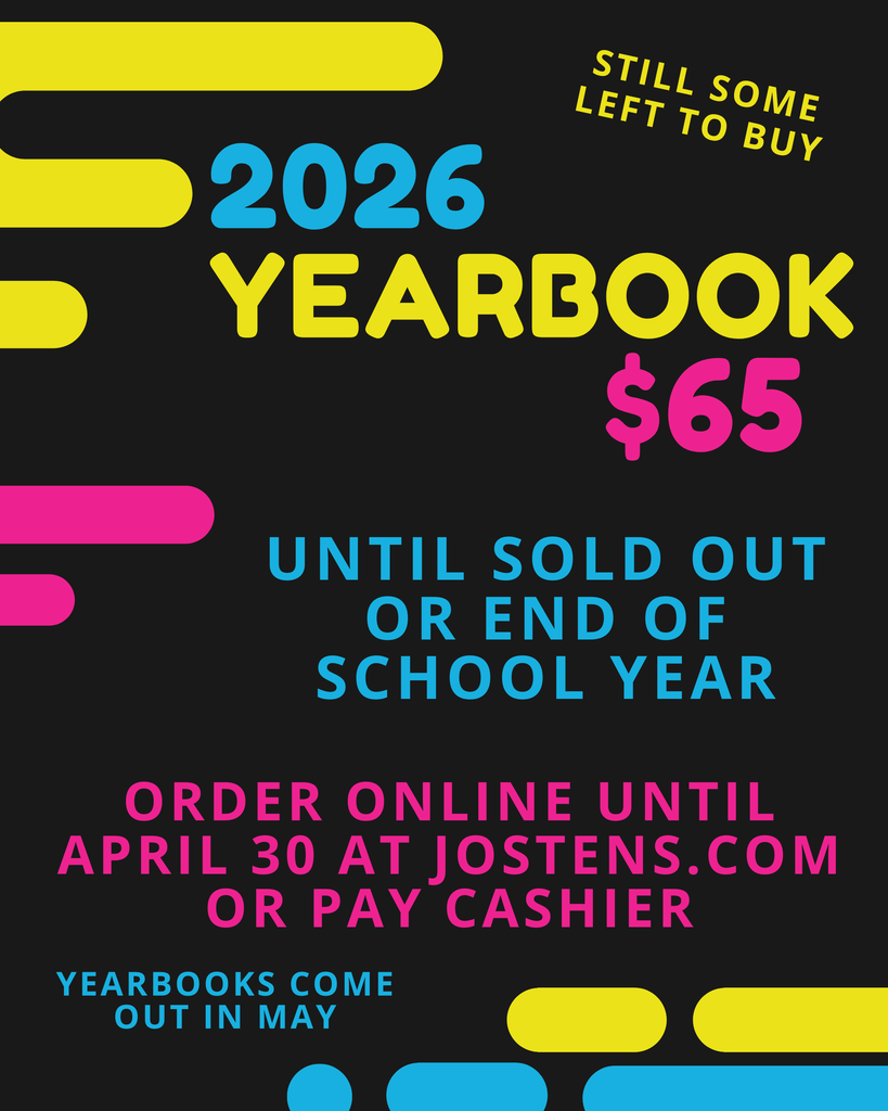 Grey Wolves — Don’t Miss Your Chance!  The 2026 Shoemaker Yearbook is on sale now for $65, but they won’t last forever!  This is your chance to capture the memories, the moments, and the milestones that made this year unforgettable at Shoemaker High School. From big wins to everyday laughs with friends, this book holds a year of Grey Wolf history.  🗓 Order by April 30 💻 Buy online at Jostens.com 🏫 Or pay the cashier on campus ⚠️ Sales end when we sell out or at the end of the school year.  Trust us… you’ll want this one on your shelf years from now.  Grey Wolves, don’t wait — grab your 2026 yearbook before they’re gone!