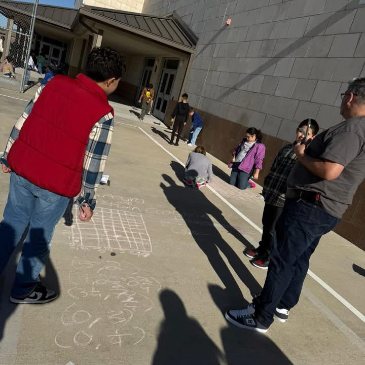 students using chalk